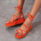 Women Gladiator Cross Tie Sandals Ladies Casual Open Toe Shoes Female Thick Bottom Platform Comfortable Flat Big