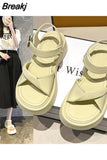 Sandal Woman Luxury 2023 Summer Clogs With Heel Female Shoe All-Match Med Fashion Thick Girls Comfort Medium Beige