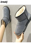 Women Glitter Boots 2023 Short Plush Woman New Warm Soft Ladies Ankle Boot Winter Fur Bling Platform Female Casual
