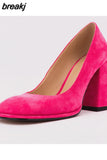 Size 34-45 Women Pumps Fashion Super High Heels Shoes For Women Chunky Heel Square Toe Real Leather Elegant