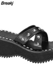 2023 Summer Woman Sandals Plus Size 43 High Platform Gothic Cosplay Wedges Comfy Woman Mules Shoes Outstoor