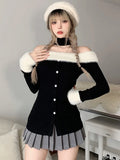 Winter Slim Vintage Black Tops Office Lady Long Sleeve Casual Pullover Elegant Korean Fashion Clothing Woman Button