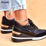 Spring Autumn Winter New Color Matching Low-top Daily Black Gold Breathable Round Toe Women Slope Heel Casual Female