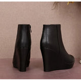 2019 Genuine Leather Autumn Winter Boots Shoes Women Ankle Boots Female Wedges Boots Women Boot Platform