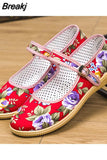 Women Flats Flower Slip On Cotton Fabric Linen Comfortable Old Peking Ballerina Flat Shoes Sapato Femi