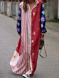 Fashion Prints Patchwork Loose Long Dress Elegant Lapel Single-breasted Maxi Shirt Dress Spring Autumn Women Long Sleeve