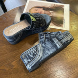 Summer Women Sandals Wedges Peep Toe Denim Platform Slides Shoes Thick Bottom Outdoor Beach Casual Flip Flops Footwear Sexy