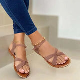 2021 Summer Women Flat Sandals Gold Open Toe Beach Shoes Gladiator Cross Strappy Ladies Sandals Zapatos