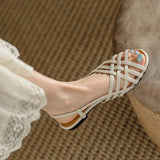 Woven Sandals Women's 2023 New Flat Women's Shoes White Low Heel Hollow Fish Mouth