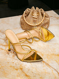Breakj Women's High-Heeled Sandals Gold Fashion High Heels Women's Shoes Fine High Heel Tip Decoration Simple High Heel