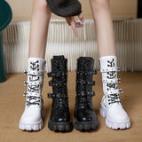 ANKLE BOOTS Goth Boots Woman Winter 2023 Platform Shoes Sneakers Studded Belt Buckle Punk Army Chunky Heels Mid Calf