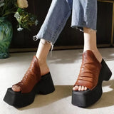 Summer New Fashion Leather Thick Sole Ultra High Heel Women's Slippers Versatile Comfortable Fashion Shoes for