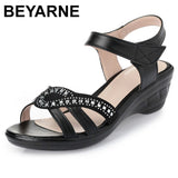 new fashion Woman sandals mother large size Flat leather Sandals slip comfort elderly Soft bottom