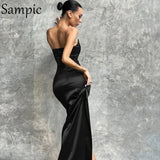 2021 Autumn Winter Sexy Sleeveless Party Midi Bodycon Dress For Women Clothing Night Club Wrap Satin Croset