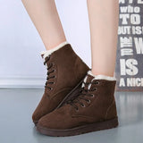 Add Thick Cotton Women Snow Boots Flat Lace Up Winter Platform Ladies Warm Shoes Flock Fur Women's Suede Ankle Boots