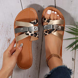 Women's Shoes Flat-Bottomed Snake-Collaged Slippers Women Willow-Pin Round Head Beach