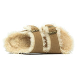2023 New Fur Inside Cork Slipper Autumn Winter Women Casual Nubuck Leather Outside Men Buckle Soft Plush Slides
