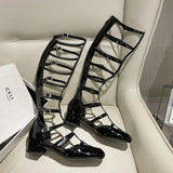 Women's Shoes 2023 Hot Sale Women's Boots Summer's Square Head Hollowed Out Women's Boots Korean Version Zipper Roman Cool