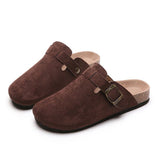 Breakj Size 35-45 Vintage Women's Shoes One Foot Flat Bottom Bag Head Half Slippers Women's Summer Wear Round Head Belt Buckle Cool