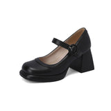 Breakj Jane Shoes Patchwork Color Square Head Thick Heel Shallow Mouth Large Size Women's Shoes High Heel Shoes