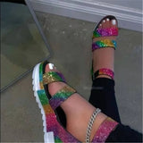 2021 Crystal Bling Sandals Women's Thick Bottom Wedges Ladies Comfort Footwear Plus Size 36-43 Female Beach Shoes