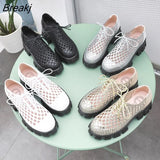 New Genuine Leather Women Shoes Spring/summer Hollow Breathable Flat Platform Shoes Woven Hole Handmade Shoes