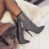 Women Boots Pointed Rhinestone High Heel Boots Autumn Winter Women Shoes Have 42 Yards