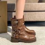 Women's Ankle Boots Autumn Work Fashion Elegant Punk New in Black Luxury Low Heel Round Toe Leather Dropshipping Center