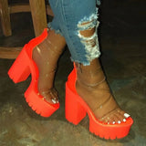 Club Party Platform Chunky Heel Sandals Summer Plus Size Shoes Transparent Gladiator Heel Sandals Shoes