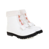 2021 Autumn Winter Lolita Ankle Boots for Women Chunky Heels Pink Black White Cute Bowtie Faux Fur Ladies Warm Shoes Side