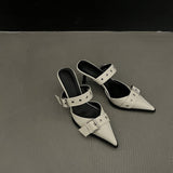 Niche 2023 Pointed Belt Buckle Fine Heel Sandals Female Back Empty High Heel Head Sandals Female Summer