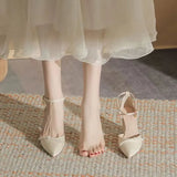 Temperament Socialite High Heels Baotou Thick Heel Sandals Female 2023 New Summer One Word Belt Hollow Single Shoes Bridesmaid