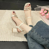 Breakj Summer New Coarse Heel Sandals Coarse Heel Outside Wearing A Buckle Side Toe High-Heeled Shoes