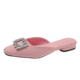 Breakj Half Drag Female 2024 Summer New Fashion Rhinestone Square Buckle Flat Bottom Cool Drag Flat With Slippers Women's Shoes