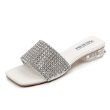 Diamonds Slippers Woman Transparent Heels Sandals Plus Size 34-43 Ladies Casual Flipflops Femme Comfy Slides Crystal