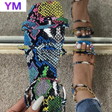 2021 Summer Sandals Women Fashion Clip Toe Snakeskin Pattern Flat Casual Ankle Strap Plus Size43 Zapatillas Mujer Casa