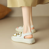 Size 34-40 Women Sandals Buckle Real Leather Low Heels Shoes For Women Rome Wedge Platform Sandalias Casual Office