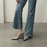 Niche 2023 Pointed Belt Buckle Fine Heel Sandals Female Back Empty High Heel Head Sandals Female Summer