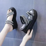 A Wedge Slippers Women Summer Glitter Slides Platform High-Heeled Shoes Lady Pantofle Soft Jelly 2024 Crystal Rubber
