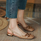 Summer Women Low Heel Sandals Square Toe Fashion Metal Decoration Mature Slingback Buckle Strap Office Ladies Casual