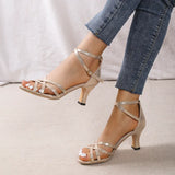 Summer Sexy Large Sandals Women's New Fashion Cross Strap Buckle Solid Open Toe Leather High Heel Single Shoes