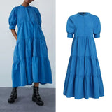 Women's Summer Dress Bohemian Sundress 2022 VONDA Vintage Lantern Sleeve Swing Party Long Dress Casual Robe