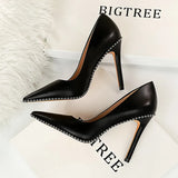 Breakj Fashion Sexy Nightclub Show Thin Heels Women's Shoes With High Heels Shallow Pointed Rivet Single