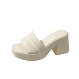 Breakj Summer New Thick-Bottomed Slippers Women's Thick Heel Square Head Fashion Wearing High Heel One-Word