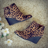 Pointed Toe Booties Winter Women Leopard Ankle Boots Footwear Platform High Heels Wedges Shoes Woman Bota