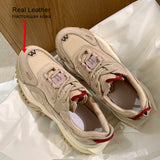 Size 35-40 Casual Sneakers Real Leather High Heels Shoes For Women Summer 2023 Fashion Platform Pumps Chunky