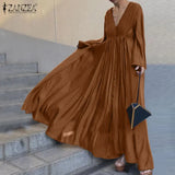 Vintage Solid Shirt Dress Women Spring Sundress ZANZEA Casual Long Sleeve Maxi Vestidos Female V neck Baggy Robe