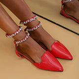 Rhinestone Strappy Sandals Women Summer Pointed Toe Mules Sandals Woman Plus Size Flats Ladies Ankle Wrap Party