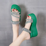 A Wedge Slippers Women Summer Glitter Slides Platform High-Heeled Shoes Lady Pantofle Soft Jelly 2024 Crystal Rubber