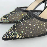Sexy Black Mesh High Heels Shoes Women Summer 2023 Pointed Toe Crystal Pumps Woman Shiny Ankle Strap Party Shoes